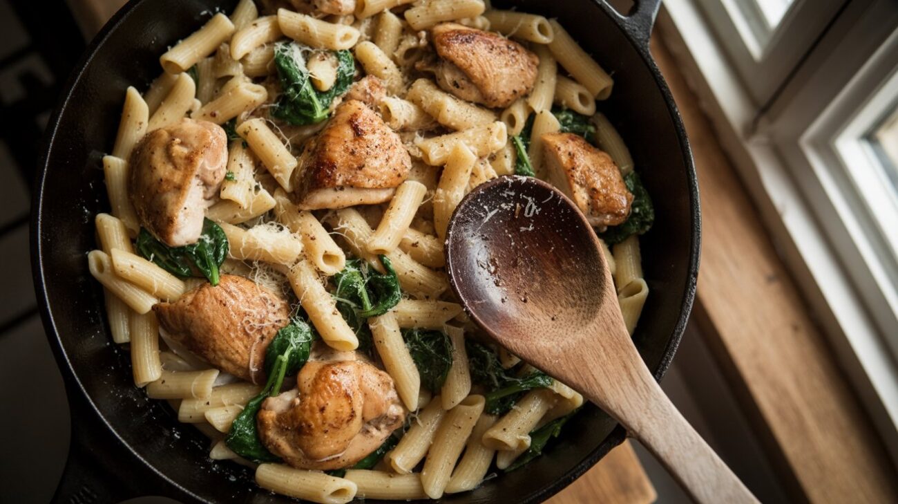 Chicken Spinach Pasta (the way I actually make it)